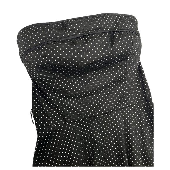 VTG Pinup Dress Womens Medium Black Polka Dot Black Fit Flare Strapless Retro - Picture 3 of 14